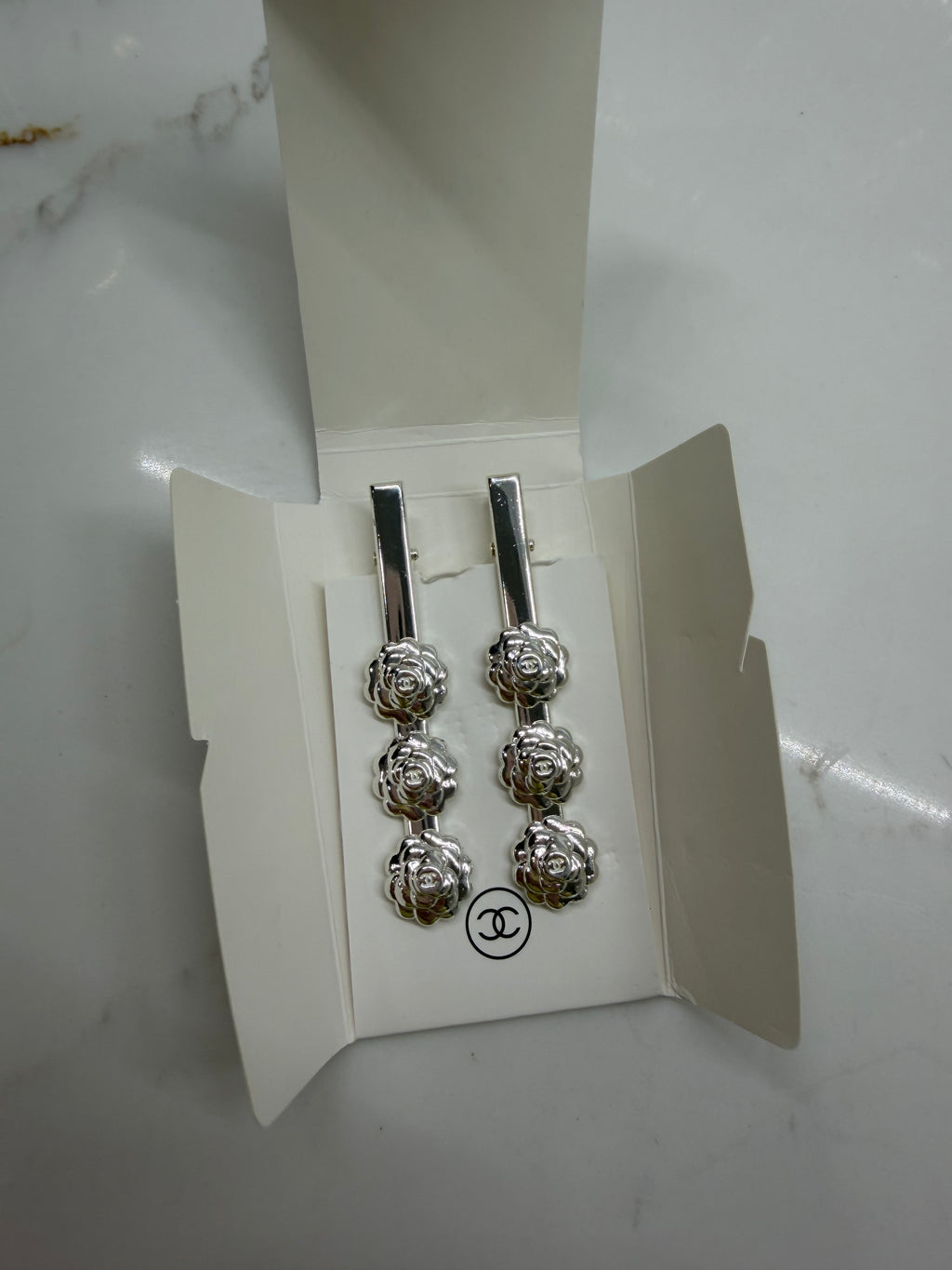 CC Silver Camellia Hair Clips | Set of 2