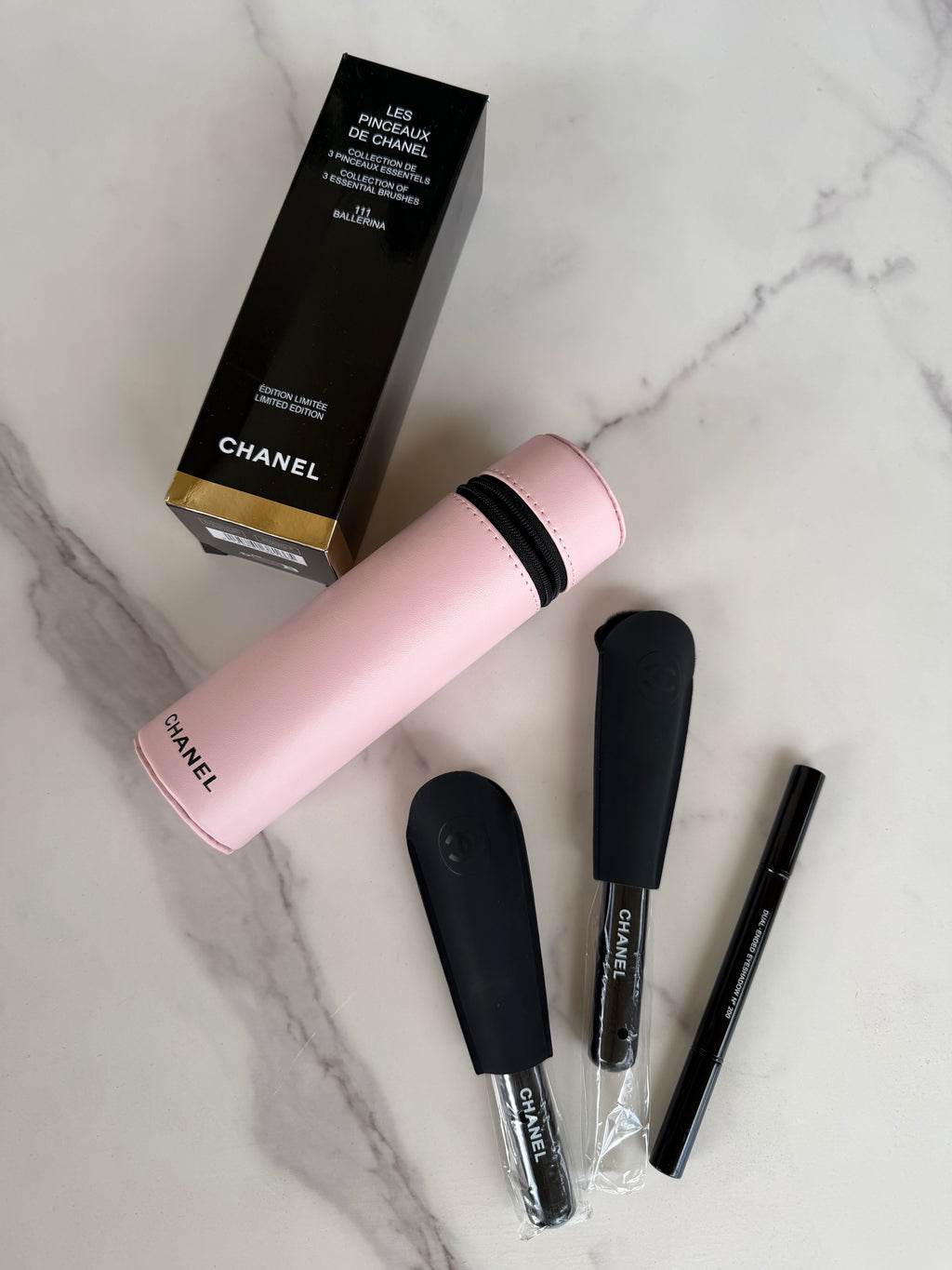 CC 3-Piece Makeup Brush Set with Pink Case