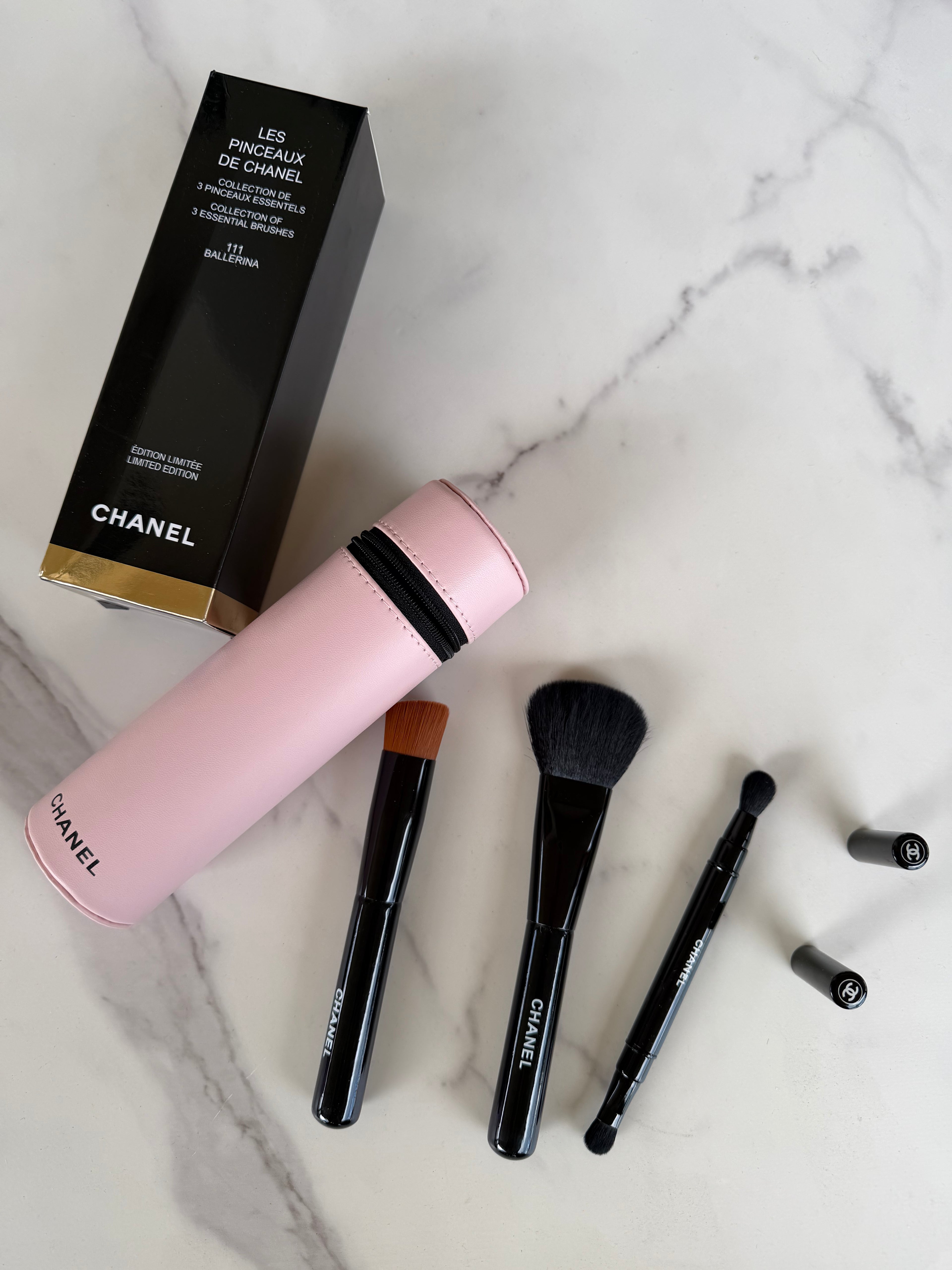 CC 3-Piece Makeup Brush Set with Pink Case