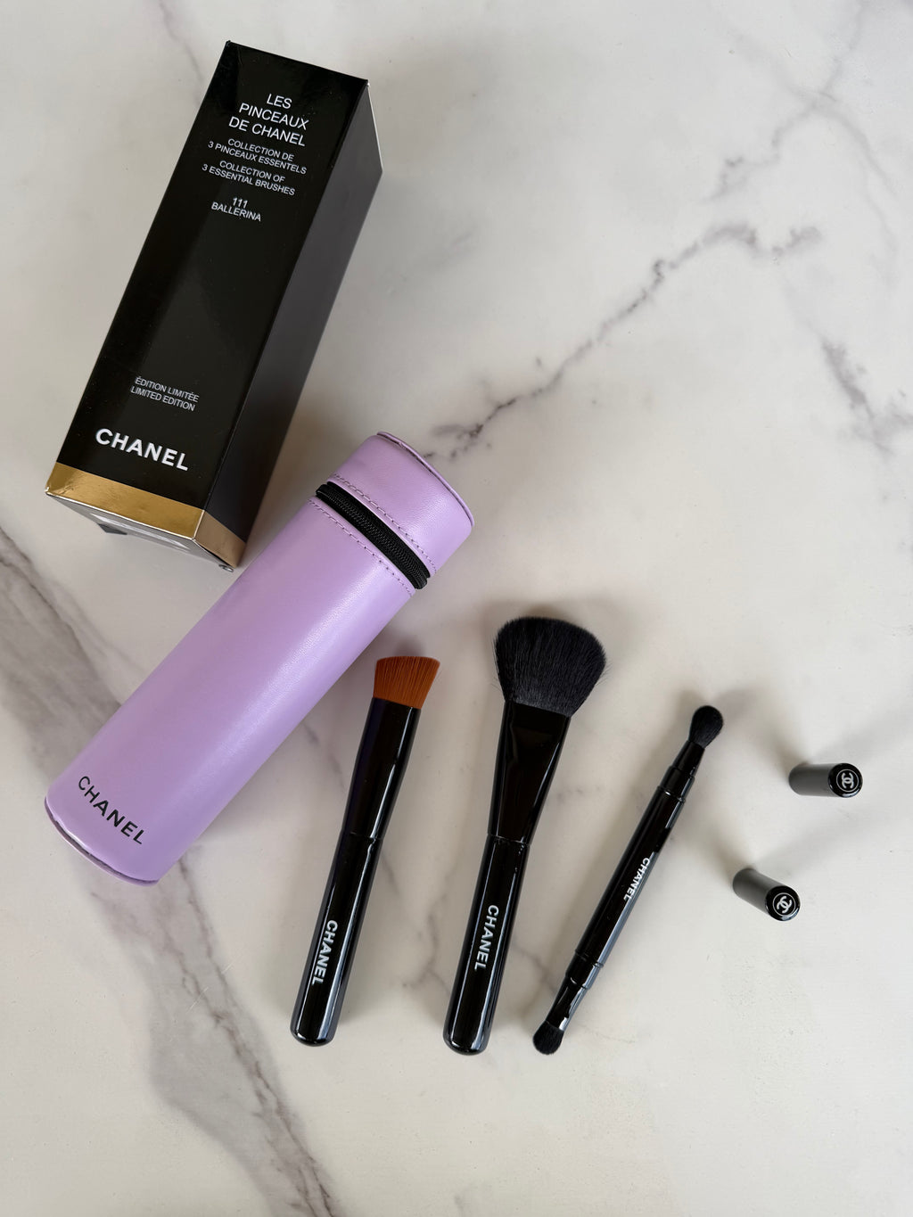CC 3-Piece Makeup Brush Set with Purple Case