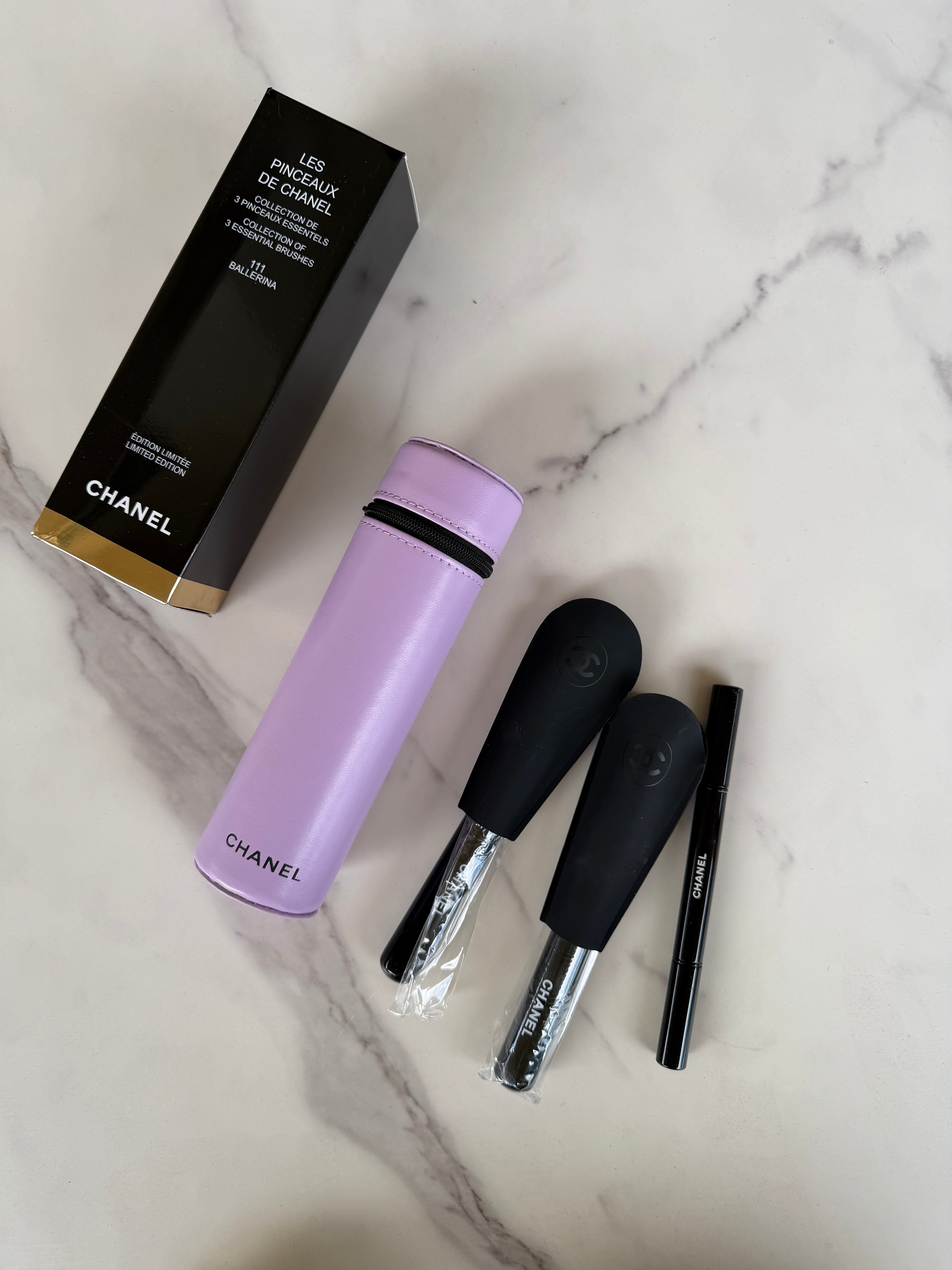 CC 3-Piece Makeup Brush Set with Purple Case
