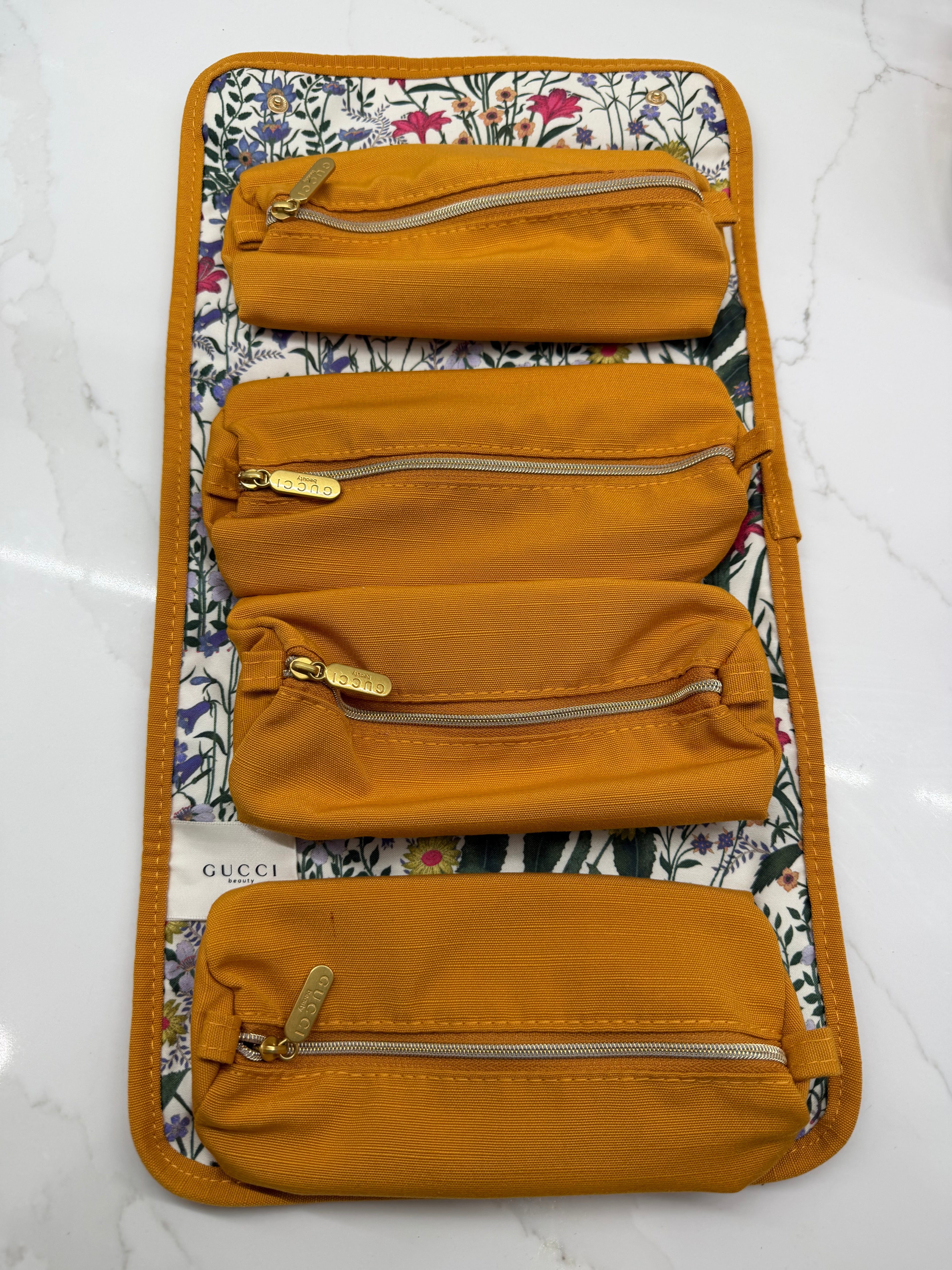 Gucci Beauty Floral Travel Makeup Organizer – 4-Piece Pouch Set