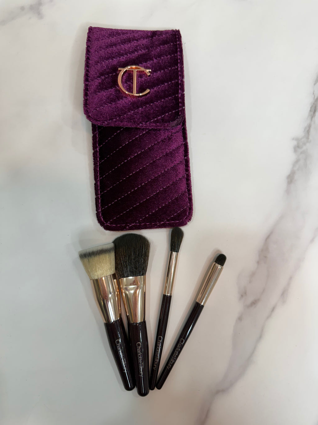 Charlotte Tilbury 4-Piece Mini Makeup Brush Set with Velvet Case