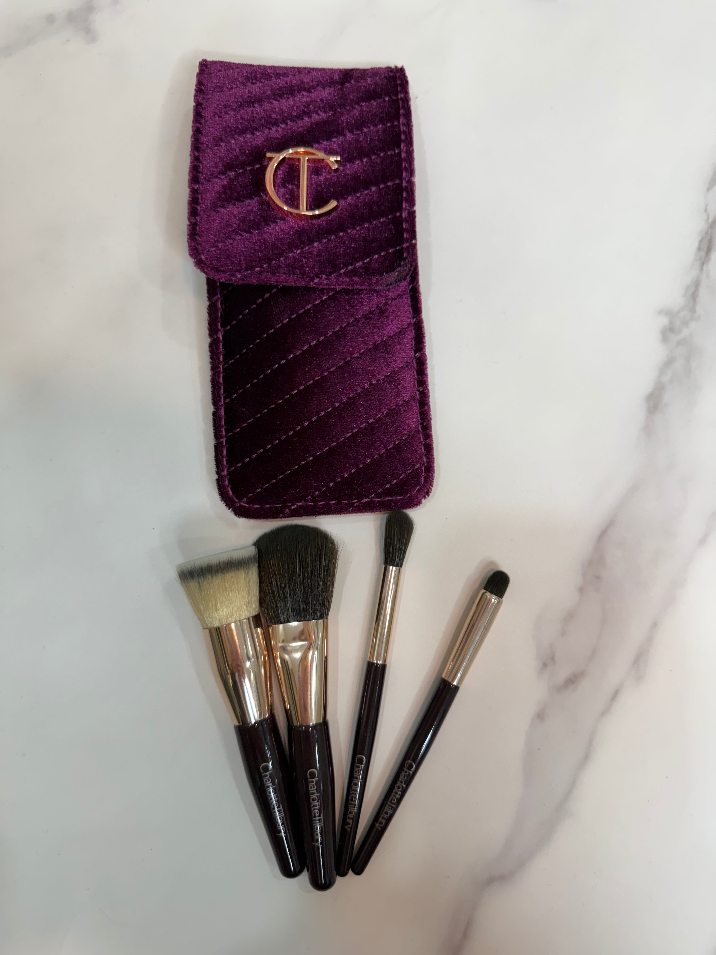 Charlotte Tilbury 4-Piece Mini Makeup Brush Set with Velvet Case
