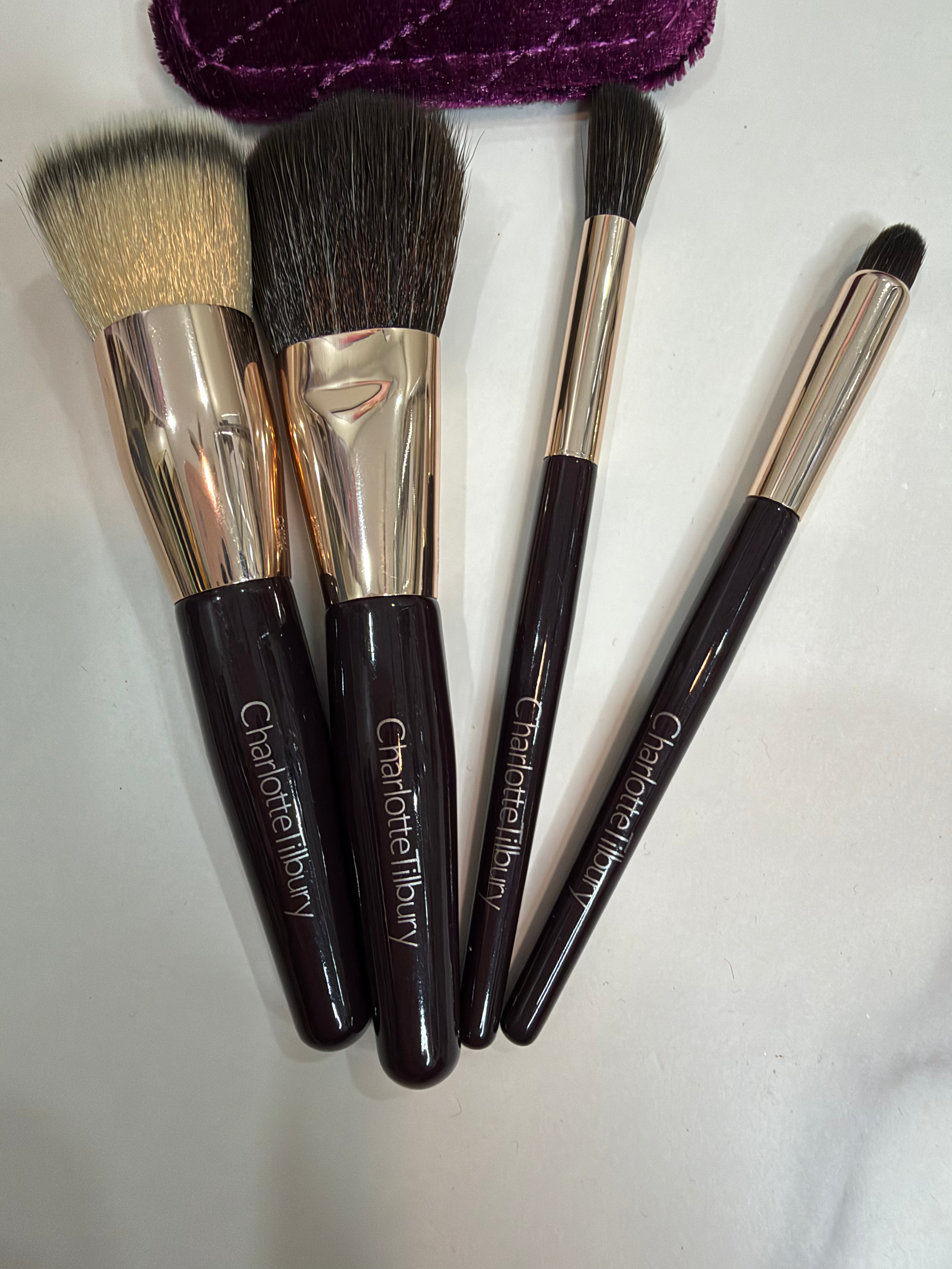 Charlotte Tilbury 4-Piece Mini Makeup Brush Set with Velvet Case