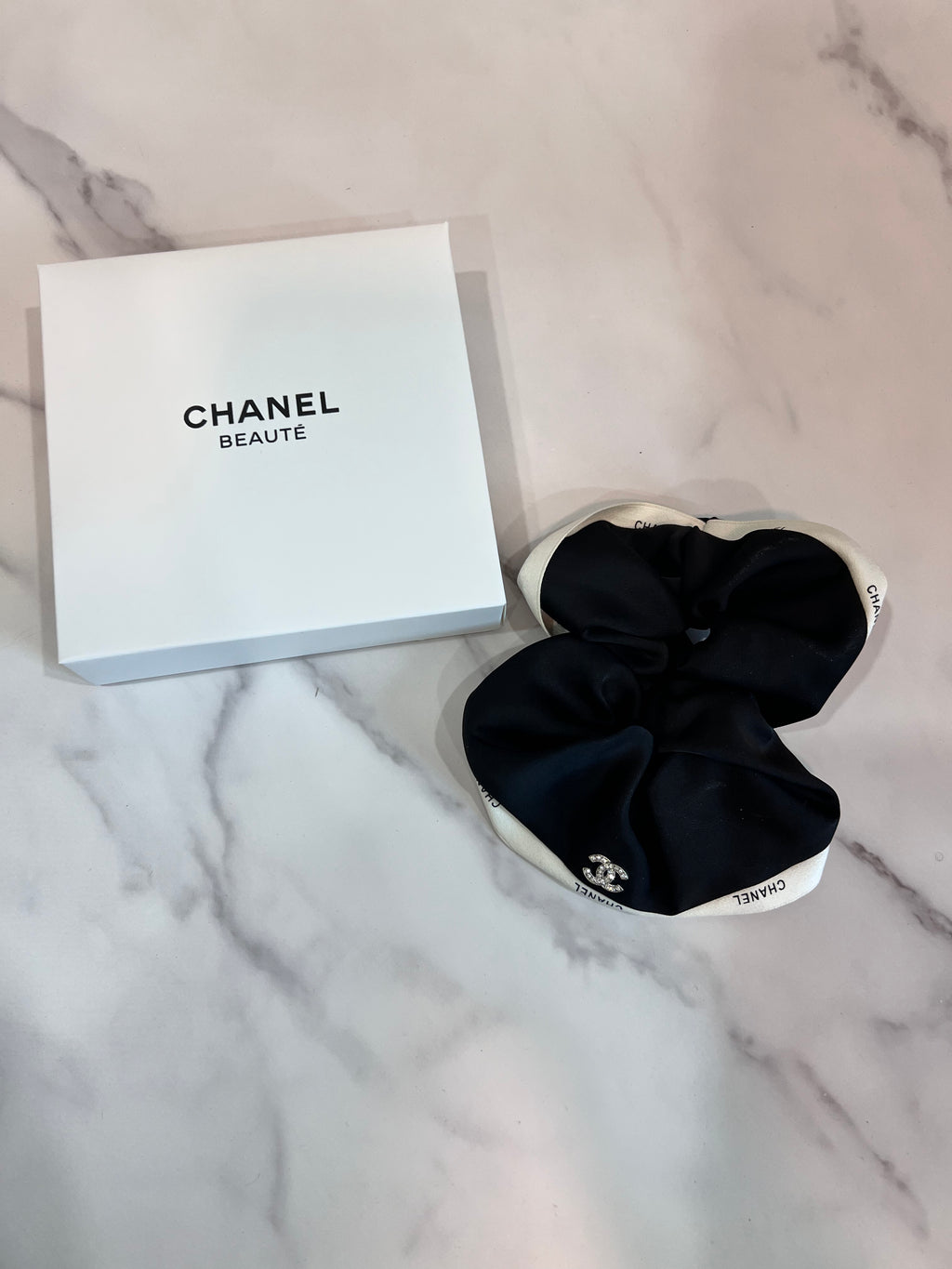 CC Crystal Emblem Scrunchie — Black & White