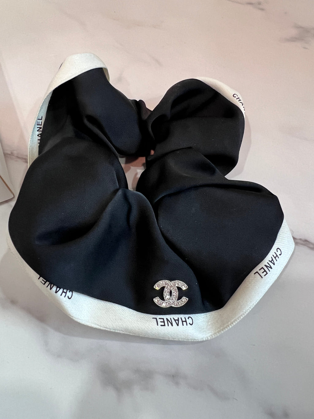CC Crystal Emblem Scrunchie — Black & White