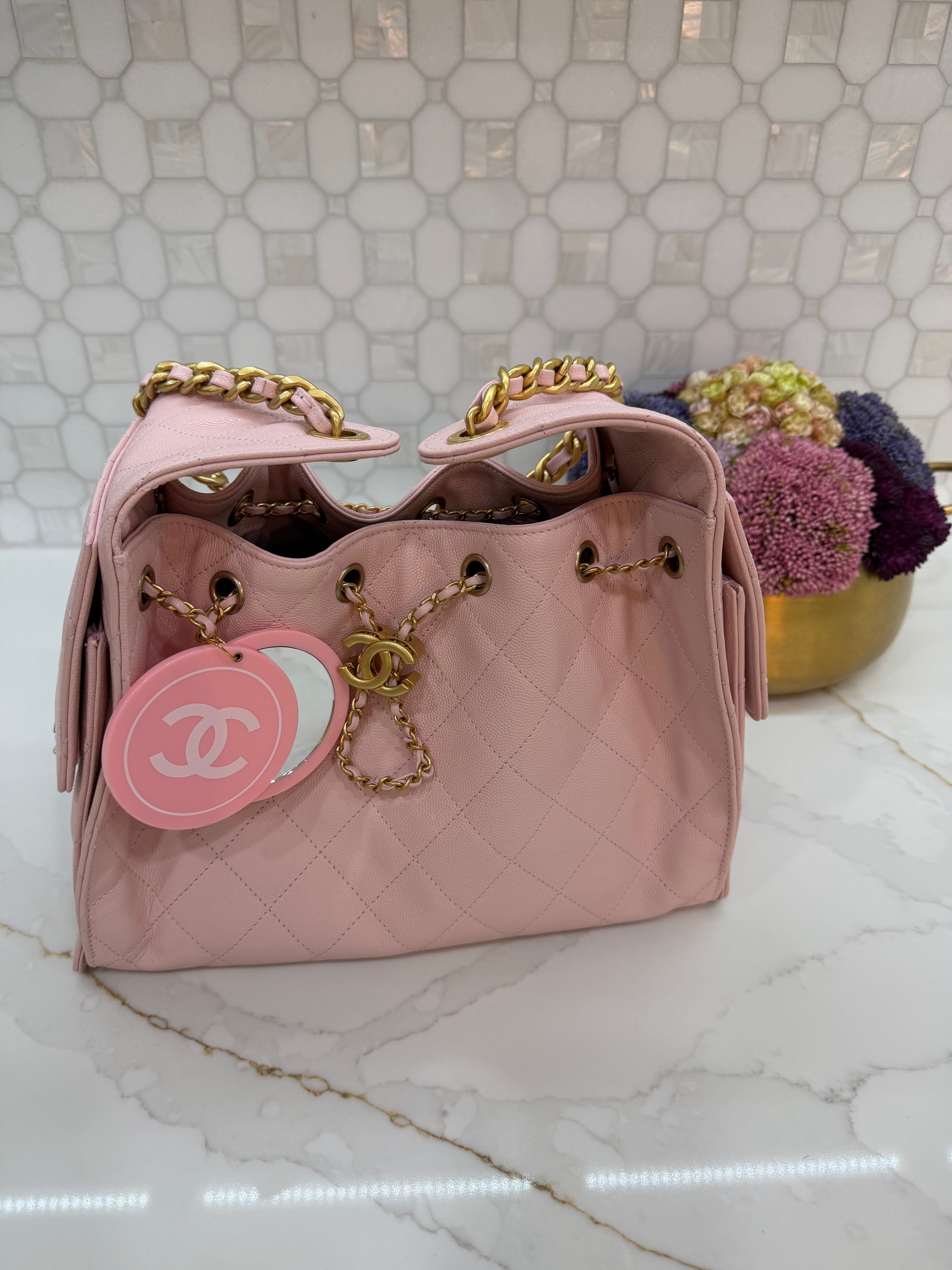 CC pink mirror bag charm