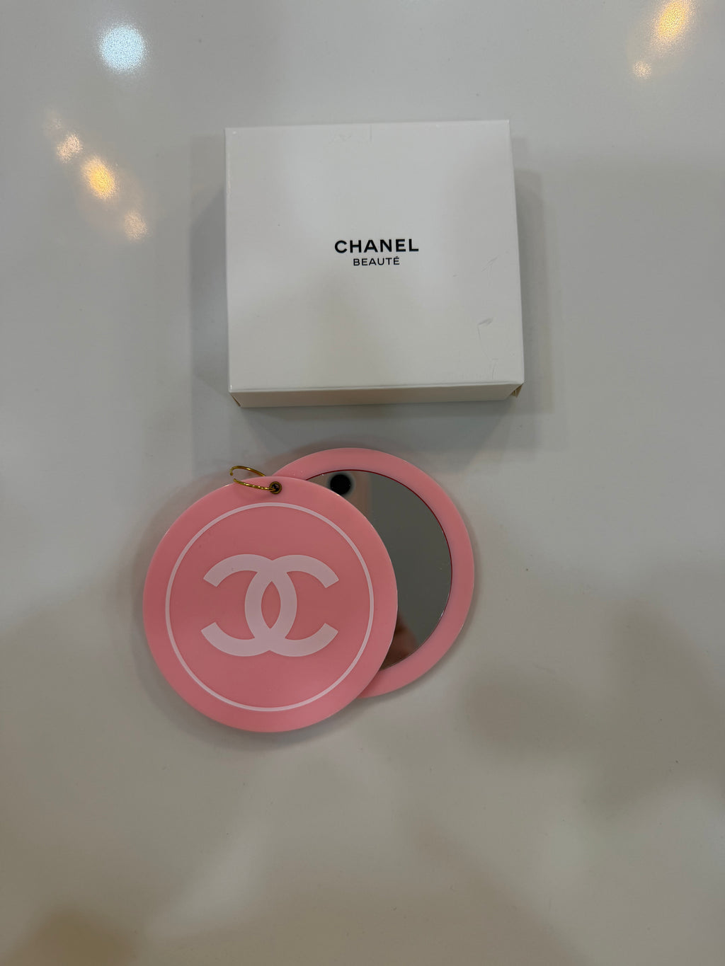 CC pink mirror bag charm