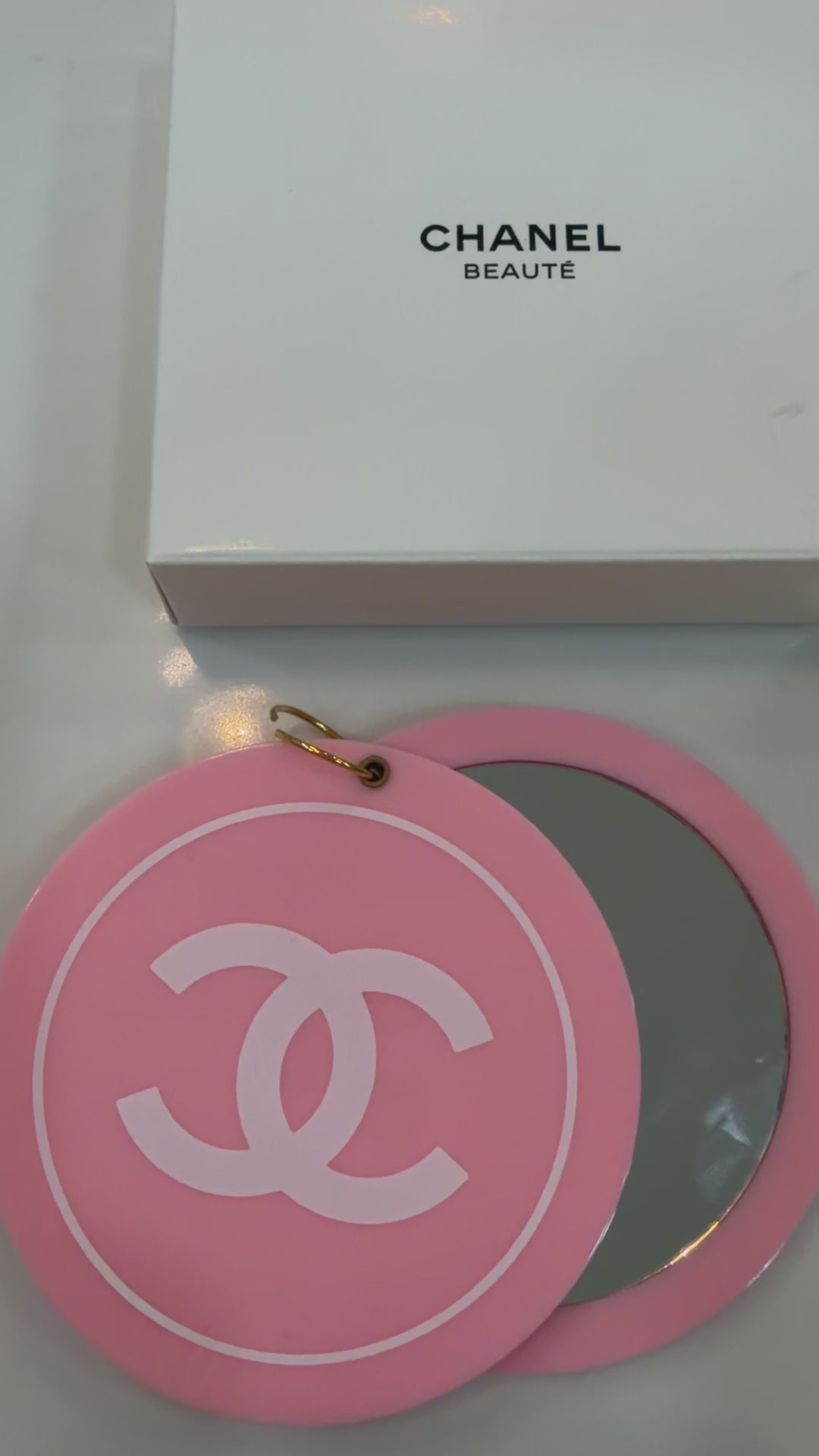 CC pink mirror bag charm